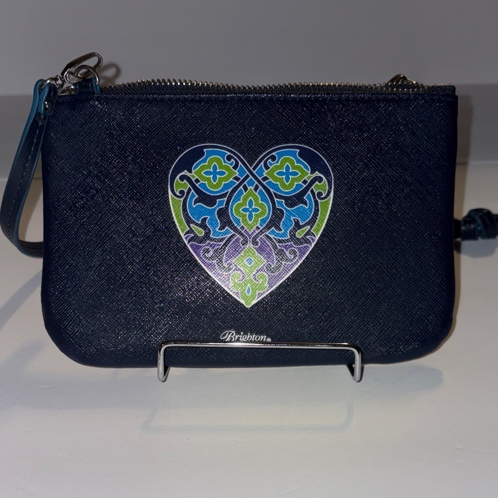 Brighton Navy Blue Crossbody with A Green Heart Design